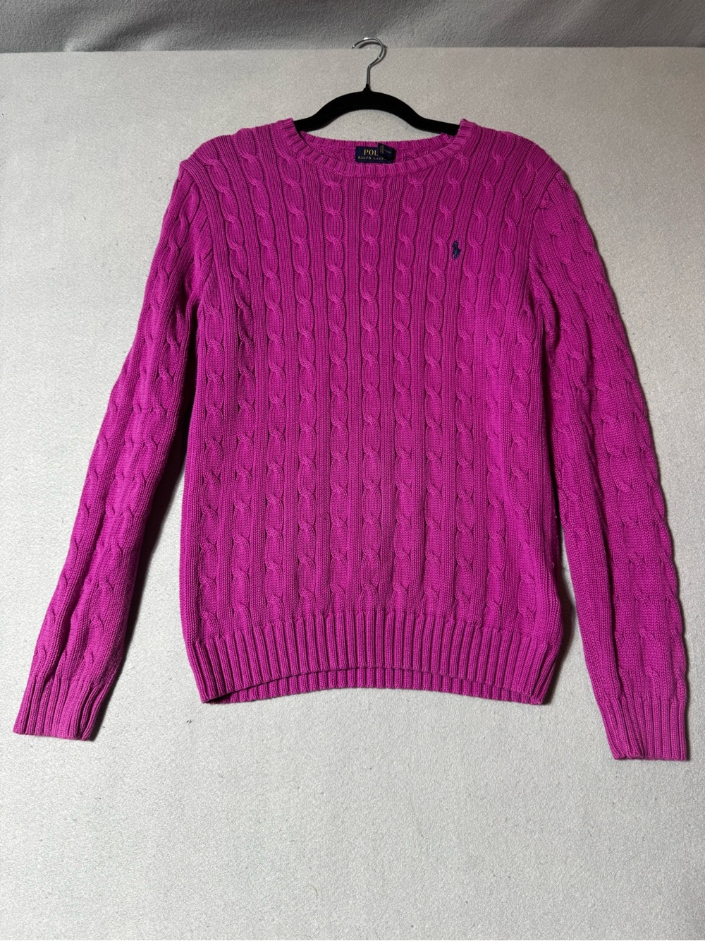 Ralph Lauren Cable Knit Crewneck Sweater - Fuchsia Pink Size L